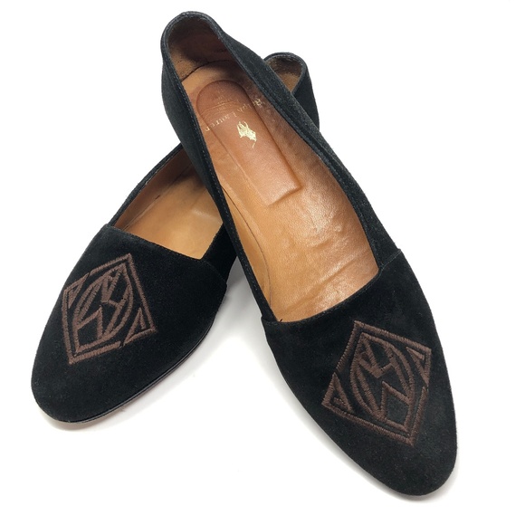 Ralph Lauren Velvet Black Embroiled Logo 5.5 Italy - Picture 1 of 6